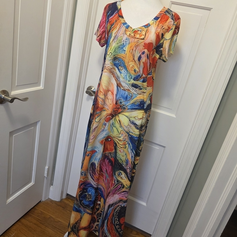 NWT Noracora Colorful Artsy Print Maxi Dress Size Small, Resortwear
